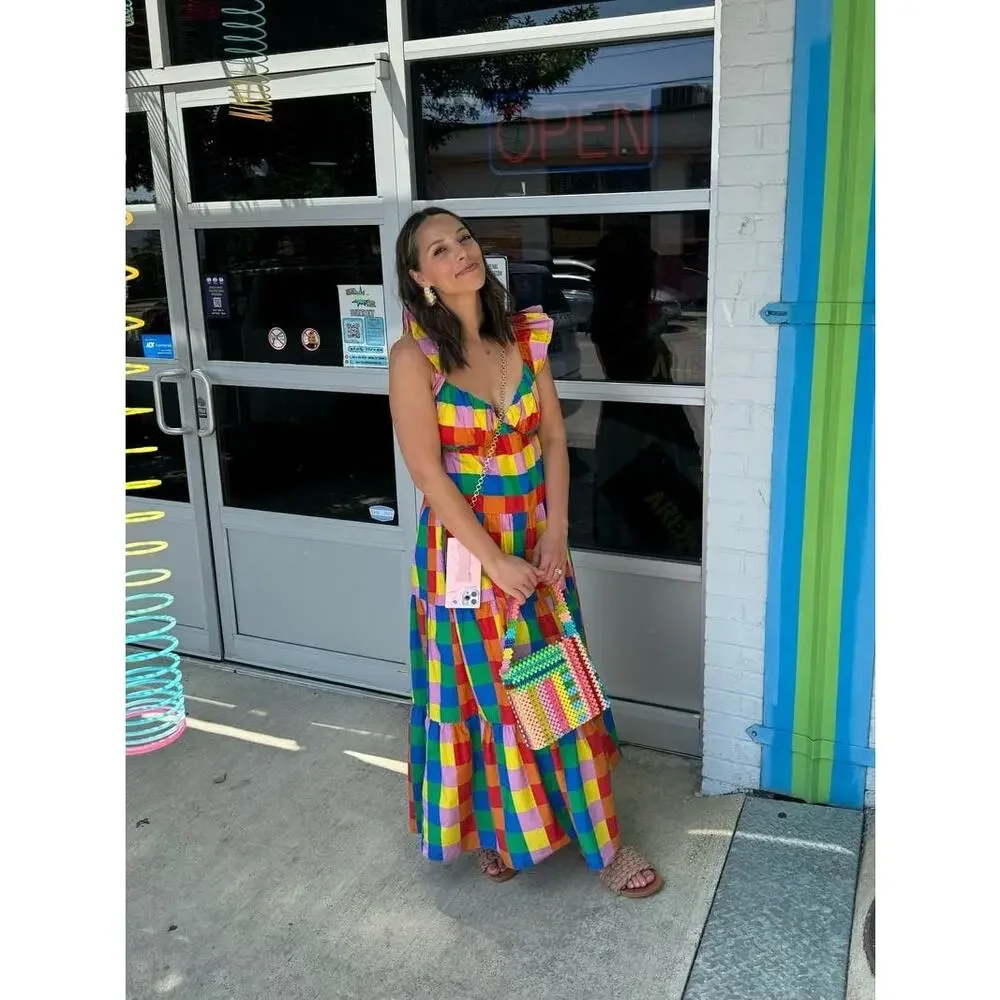 SUSAN ALEXANDRA Rainbow Colorful Beaded Beautiful Geometric Top Handle Bag